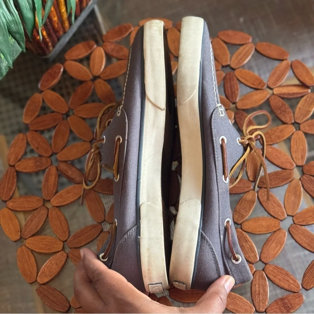 Polo Ralph Lauren Blue Men's Canvas Sander Leather Laced Boat Shoes Size 11D